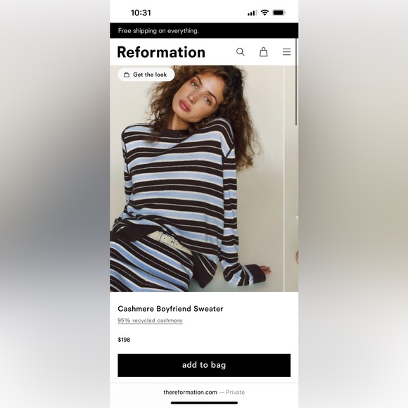 Reformation cashmere Striped boyfriend Sweater in brown and Light Blue - Picture 2 of 4